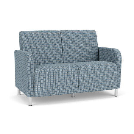 LESRO Siena Lounge Reception 2 Seat Tandem Seating No Center Arm, Brushed Steel, RS Rain Song Upholstery SN2101